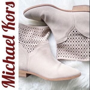 MICHAEL MICHAEL KORS Sunny Suede Perforated Bootie Buff Beige, Size 10